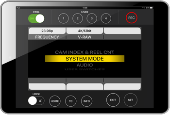 VariCam Pure SYSTEM MODE screen (iPad)