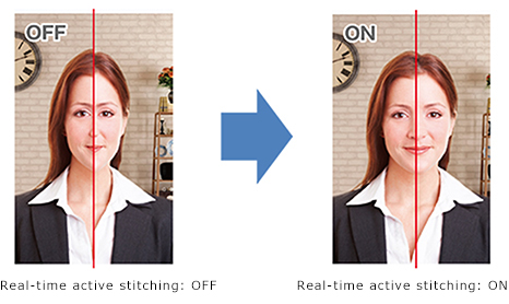 Real-time active stitching: OFF(Left),Real-time active stitching: ON(Right)