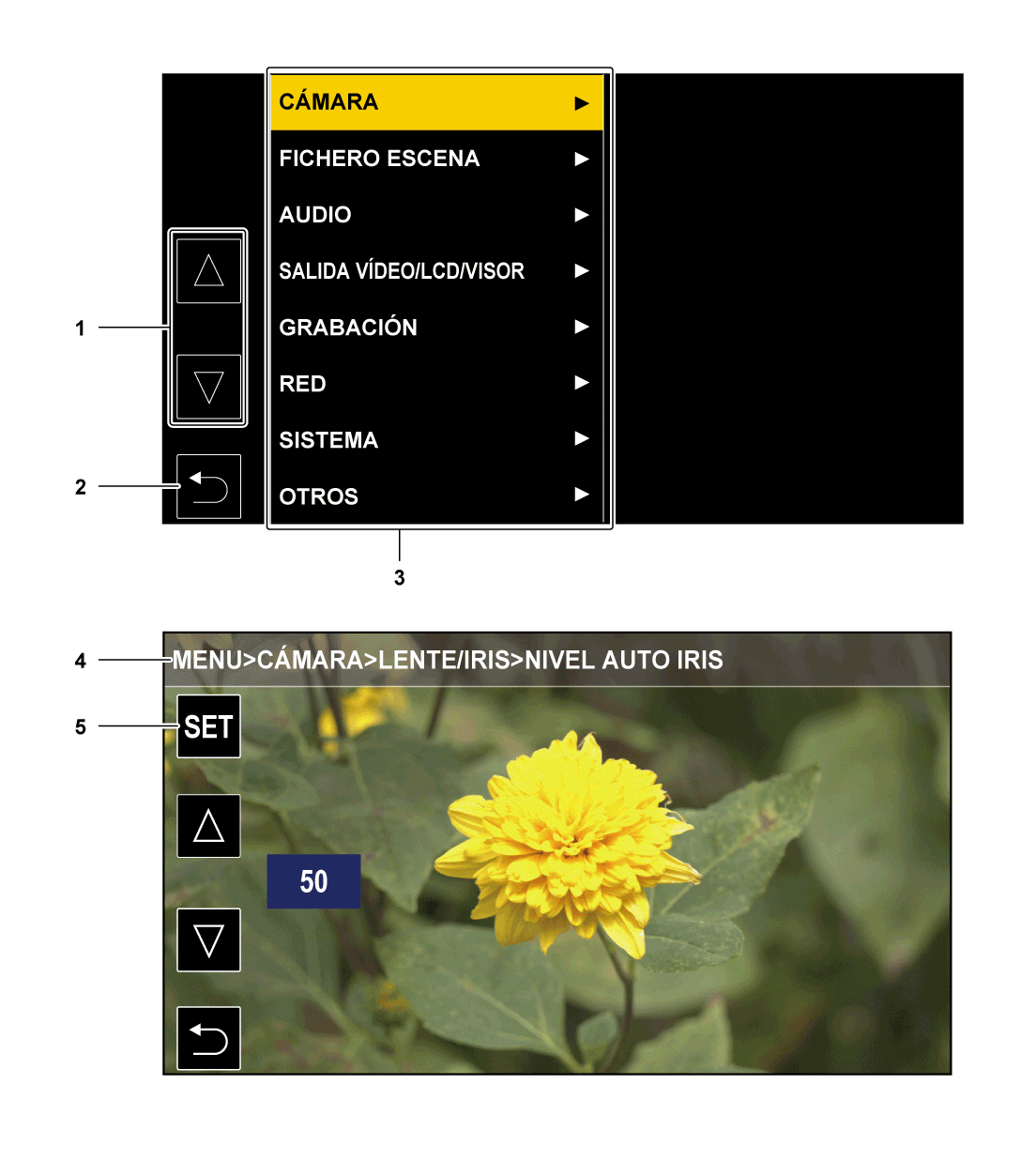 Visualización del menú | Instrucciones de funcionamiento AJ-CX4000G ...